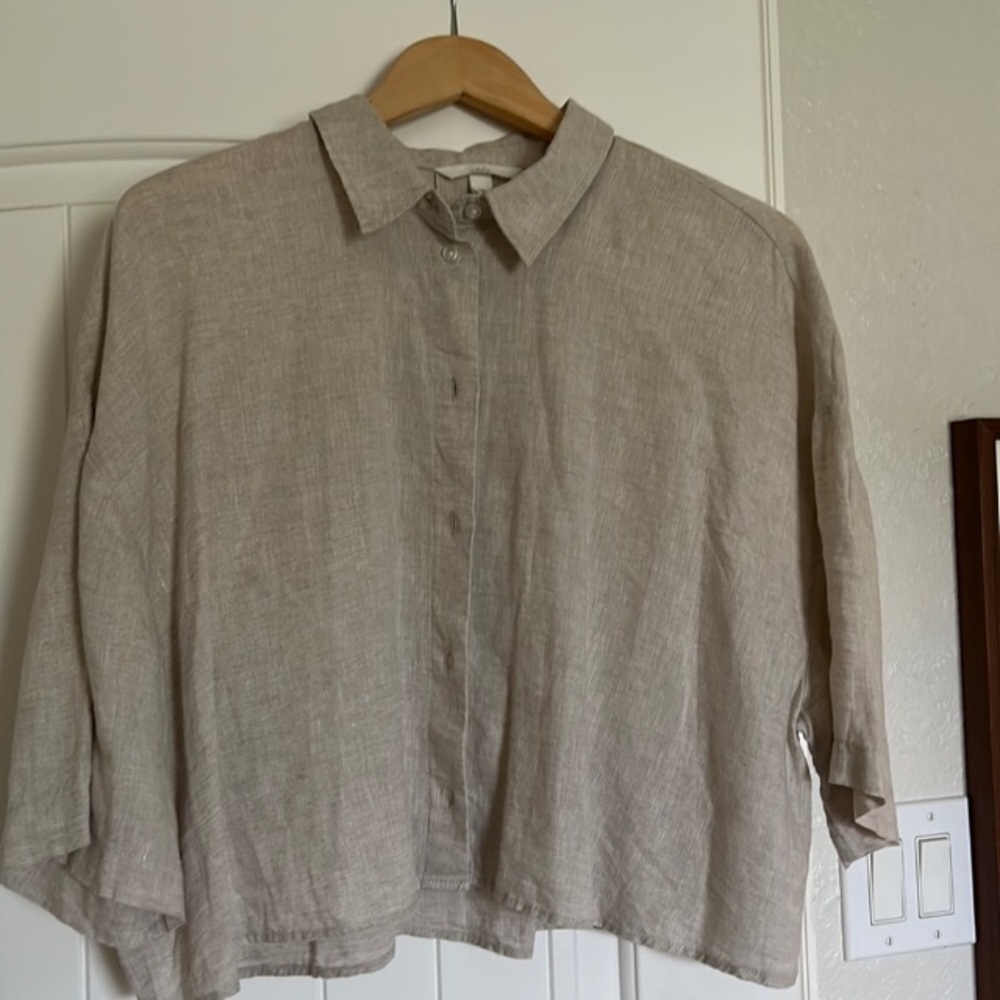 H&M boxy cropped linen shirt size L large